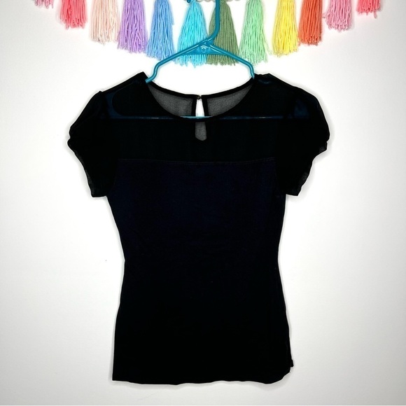 Express Black Short Sleeve Mesh Formal Dressy Business Casual Blouse Extra Small - Picture 12 of 12